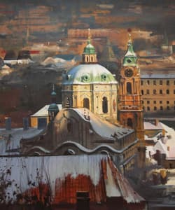 Gagos gallery Prague, CityScape, acrylic on canvas